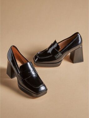 Silent D Black Patent Platform Block Heel Loafers - Women’s Size 38